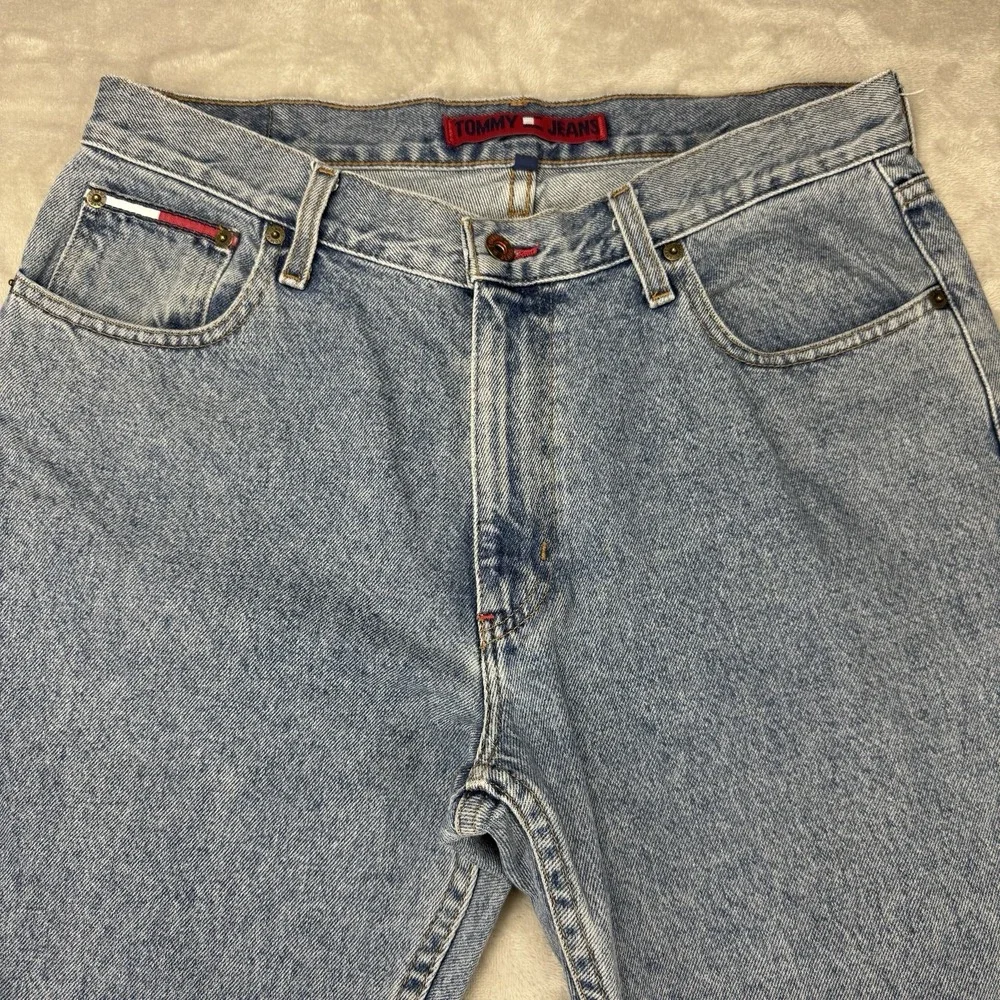 Vintage Tommy Hilfiger Jeans Men 33x30 Blue Flag Patch‎ Embroiderd Logo Y2K